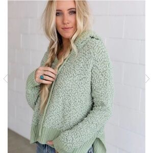 POL Mint Popcorn Teddy Hooded Oversized Pullover